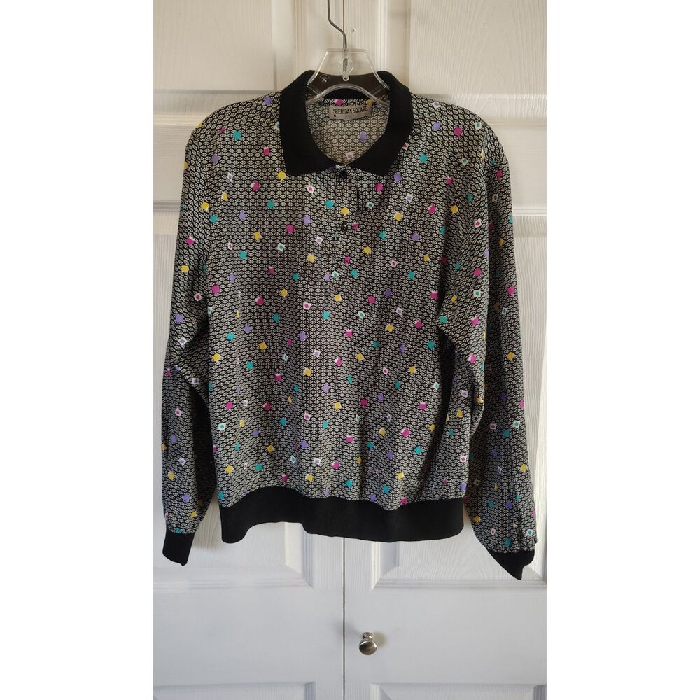 Vtg Sheridan Square 90's Retro Black & White Confetti Knit Sweater Large